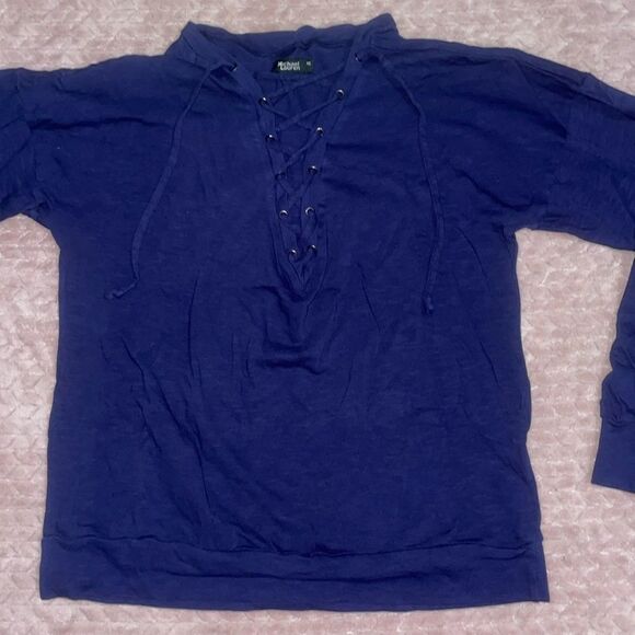 Michael Lauren Blue Vasquez Oversized Lace Front Pullover Blouse - Picture 1 of 4